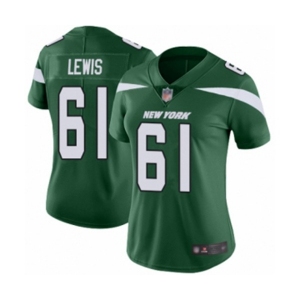 Women's New York Jets #61 Alex Lewis Green Team Color Vapor Untouchable Limited Player Football Jersey