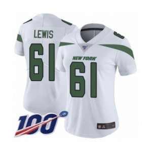 Women's New York Jets #61 Alex Lewis White Vapor Untouchable Limited Player 100th Season Football Jersey