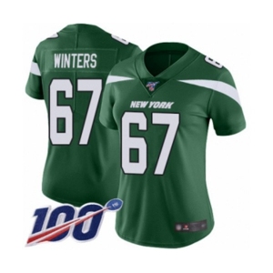 Women's New York Jets #67 Brian Winters Green Team Color Vapor Untouchable Limited Player 100th Season Football Jersey