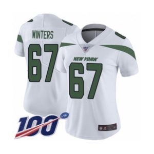 Women's New York Jets #67 Brian Winters White Vapor Untouchable Limited Player 100th Season Football Jersey