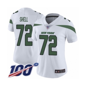 Women's New York Jets #72 Brandon Shell White Vapor Untouchable Limited Player 100th Season Football Jersey