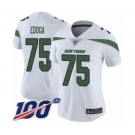 Women's New York Jets #75 Chuma Edoga White Vapor Untouchable Limited Player 100th Season Football Jersey