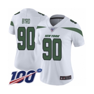 Women's New York Jets #90 Dennis Byrd White Vapor Untouchable Limited Player 100th Season Football Jersey