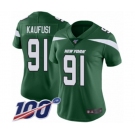 Women's New York Jets #91 Bronson Kaufusi Green Team Color Vapor Untouchable Limited Player 100th Season Football Jersey