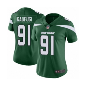 Women's New York Jets #91 Bronson Kaufusi Green Team Color Vapor Untouchable Limited Player Football Jersey