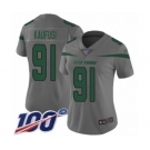 Women's New York Jets #91 Bronson Kaufusi Limited Gray Inverted Legend 100th Season Football Jersey