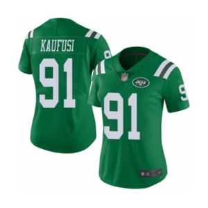 Women's New York Jets #91 Bronson Kaufusi Limited Green Rush Vapor Untouchable Football Jersey