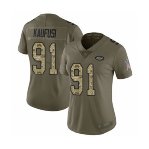 Women's New York Jets #91 Bronson Kaufusi Limited Olive Camo 2017 Salute to Service Football Jersey