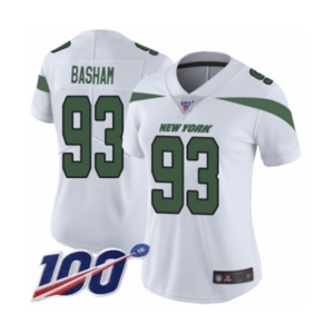Women's New York Jets #93 Tarell Basham White Vapor Untouchable Limited Player 100th Season Football Jersey