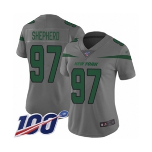 Women's New York Jets #97 Nathan Shepherd Limited Gray Inverted Legend 100th Season Football Jersey