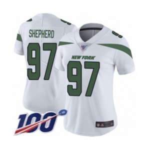Women's New York Jets #97 Nathan Shepherd White Vapor Untouchable Limited Player 100th Season Football Jersey