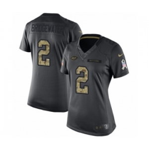 Women's Nike New York Jets #2 Teddy Bridgewater Limited Black 2016 Salute to Service NFL Jersey
