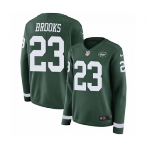 Women's Nike New York Jets #23 Terrence Brooks Limited Green Therma Long Sleeve NFL Jersey