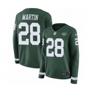 Women's Nike New York Jets #28 Curtis Martin Limited Green Therma Long Sleeve NFL Jersey