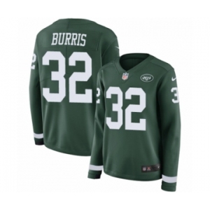 Women's Nike New York Jets #32 Juston Burris Limited Green Therma Long Sleeve NFL Jersey