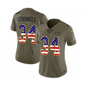 Women's Nike New York Jets #34 Isaiah Crowell Limited Olive USA Flag 2017 Salute to Service NFL Jersey