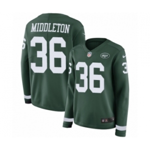 Women's Nike New York Jets #36 Doug Middleton Limited Green Therma Long Sleeve NFL Jersey