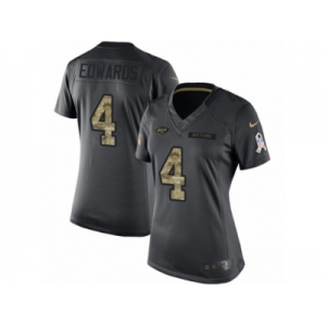 Women's Nike New York Jets #4 Lac Edwards Limited Black 2016 Salute to Service NFL Jersey