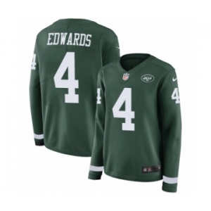 Women's Nike New York Jets #4 Lac Edwards Limited Green Therma Long Sleeve NFL Jersey