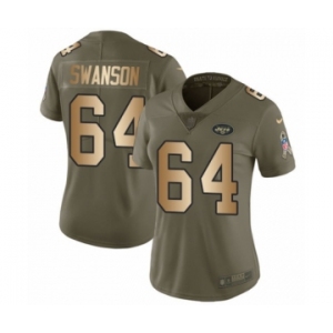 Women's Nike New York Jets #64 Travis Swanson Limited Olive Gold 2017 Salute to Service NFL Jersey
