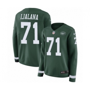 Women's Nike New York Jets #71 Ben Ijalana Limited Green Therma Long Sleeve NFL Jersey