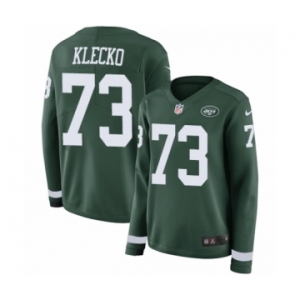 Women's Nike New York Jets #73 Joe Klecko Limited Green Therma Long Sleeve NFL Jersey