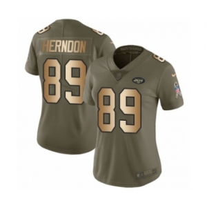Women's Nike New York Jets #89 Chris Herndon Limited Olive Gold 2017 Salute to Service NFL Jersey
