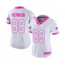 Women's Nike New York Jets #89 Chris Herndon Limited White Pink Rush Fashion NFL Jersey