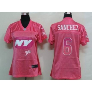 nike women nfl jerseys new york jets #6 sanchez pink[2012 fem fan]
