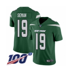 Youth New York Jets #19 Trevor Siemian Green Team Color Vapor Untouchable Limited Player 100th Season Football Jersey