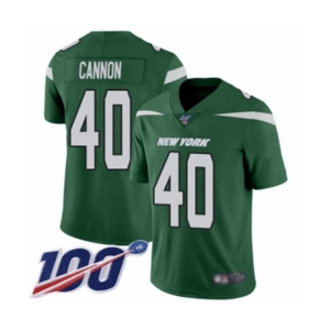 Youth New York Jets #40 Trenton Cannon Green Team Color Vapor Untouchable Limited Player 100th Season Football Jersey