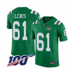 Youth New York Jets #61 Alex Lewis Limited Green Rush Vapor Untouchable 100th Season Football Jersey
