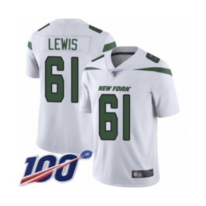 Youth New York Jets #61 Alex Lewis White Vapor Untouchable Limited Player 100th Season Football Jersey