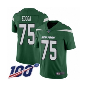 Youth New York Jets #75 Chuma Edoga Green Team Color Vapor Untouchable Limited Player 100th Season Football Jersey