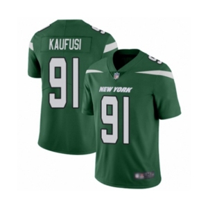 Youth New York Jets #91 Bronson Kaufusi Green Team Color Vapor Untouchable Limited Player Football Jersey