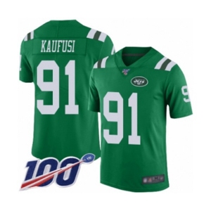 Youth New York Jets #91 Bronson Kaufusi Limited Green Rush Vapor Untouchable 100th Season Football Jersey