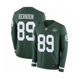 Youth Nike New York Jets #89 Chris Herndon Limited Green Therma Long Sleeve NFL Jersey