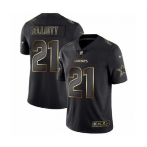 Men Dallas Cowboys #21 Ezekiel Elliott Black Golden Edition 2019 Vapor Untouchable Limited Jersey