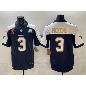 Men Dallas Cowboys #3 George pickens Navy F U S E With John Madden Patch 26 Established In 1960 Patch Thanksgiving Vapor Limited Stitched Football Jersey