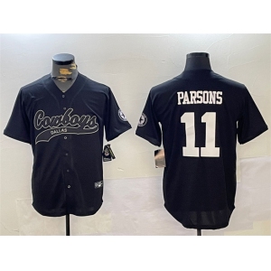 Men's Dallas Cowboys #11 Micah Parsons Black With Patch Cool Base Stitched Baseball Jersey