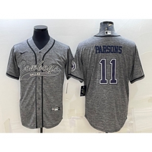 Men's Dallas Cowboys #11 Micah Parsons Grey Gridiron With Patch Cool Base Stitched Baseball Jersey