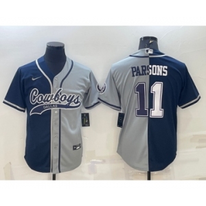 Men's Dallas Cowboys #11 Micah Parsons Navy Blue Grey Two Tone With Patch Cool Base Stitched Baseball Jersey