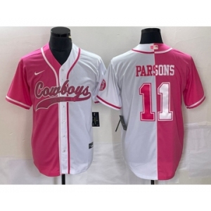 Men's Dallas Cowboys #11 Micah Parsons Pink White Two Tone With Patch Cool Base Stitched Baseball Jersey