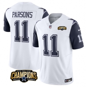 Men's Dallas Cowboys #11 Micah Parsons White Navy 2023 F.U.S.E. NFC East Champions Patch Football Stitched Jersey