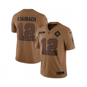 Men's Dallas Cowboys #12 Roger Staubach 2023 Brown Salute To Service Limited Football Stitched Jersey