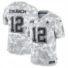 Men's Dallas Cowboys #12 Roger Staubach 2024 Arctic Camo Salute To Service Limited Stitched Football Jersey