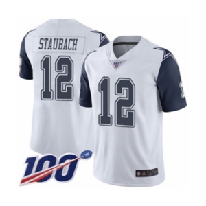 Men's Dallas Cowboys #12 Roger Staubach Limited White Rush Vapor Untouchable 100th Season Football Jersey