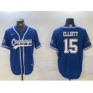 Men's Dallas Cowboys #15 Ezekiel Elliott Light Blue Cool Base Stitched Baseball Jersey