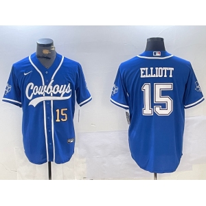 Men's Dallas Cowboys #15 Ezekiel Elliott Light Blue Cool Base Stitched Baseball Jerseys