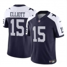 Men's Dallas Cowboys #15 Ezekiel Elliott Navy White 2023 F.U.S.E Thanksgiving Vapor Limited Football Stitched Jersey